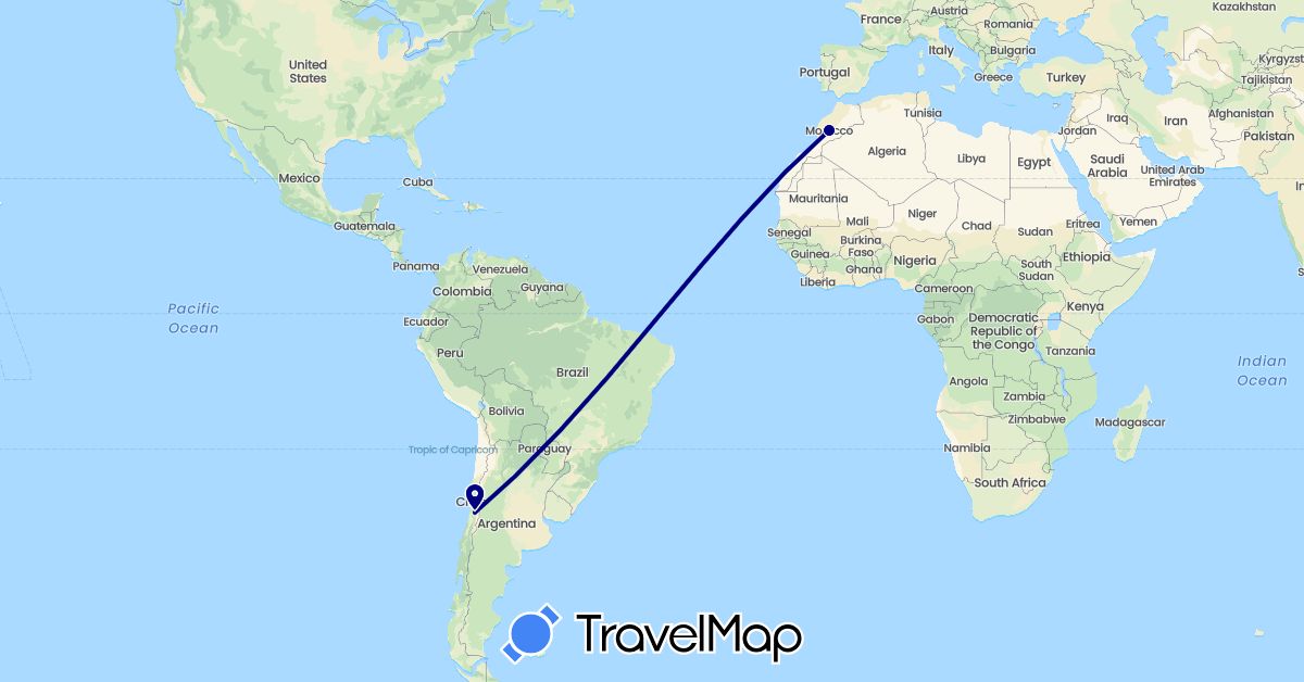 TravelMap itinerary: driving in Chile, Morocco (Africa, South America)